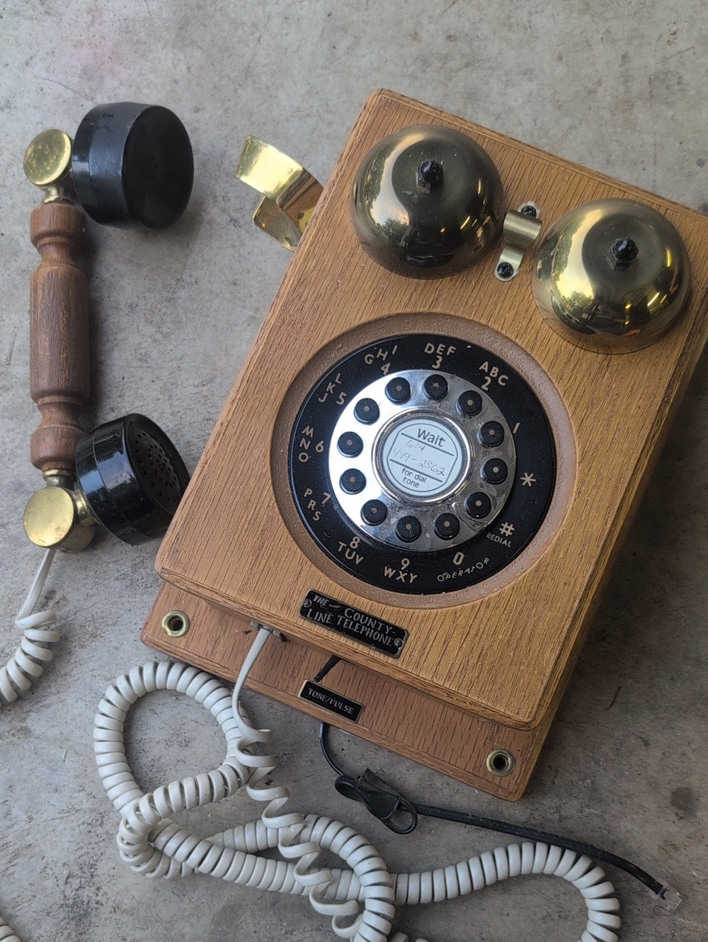 Vintage Rotary Wall Phone - Wood & Brass